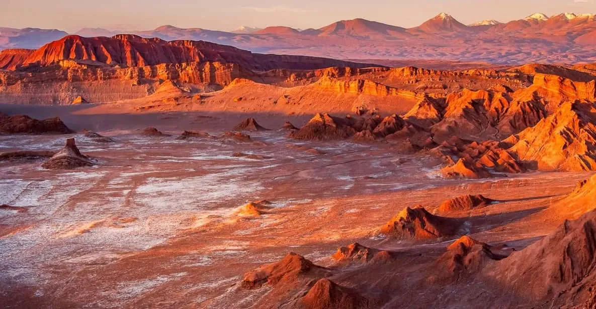 Golden light over the Cordillera de la Sal at sunset on a Moon Valley Atacama Desert tour near San Pedro de Atacama